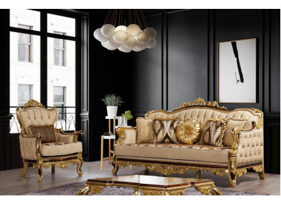 Sofa komplekts Dīvāns Baroks Rokoko Dīvāni Tekstils Chesterfield Dīvāns Galds 3 gab.