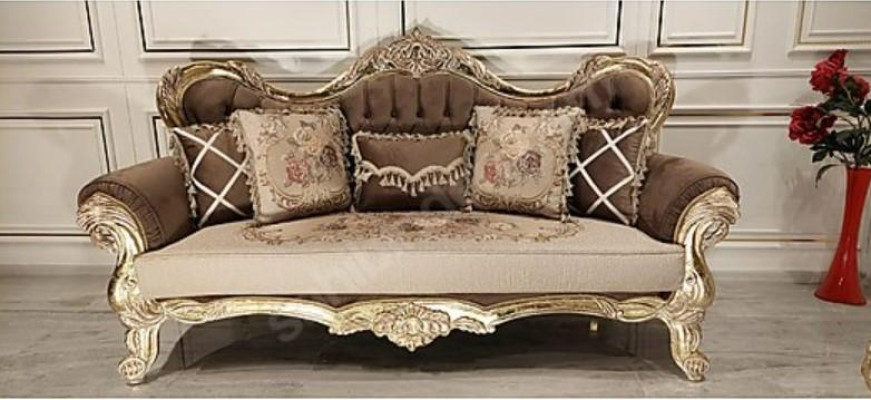 Chesterfield Barokas trīsvietīgā sofa dīvāns auduma zeltā mēbeles