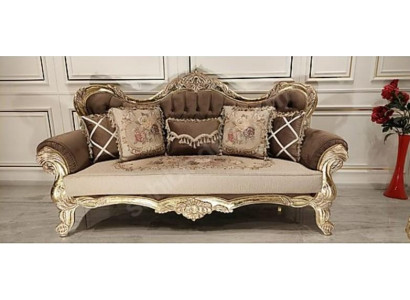 Chesterfield Barokas trīsvietīgā sofa dīvāns auduma zeltā mēbeles