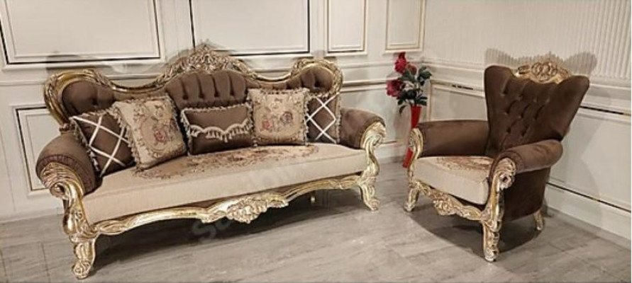 Chesterfield Barokas trīsvietīgā sofa dīvāns auduma zeltā mēbeles