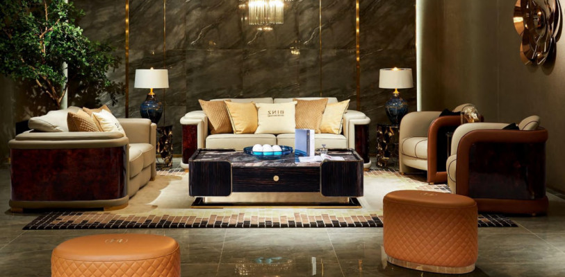 Luksusa dzīvojamās istabas komplekts 5 gab. Komplekts ādas dīvānam, dīvānam un polsteriem.