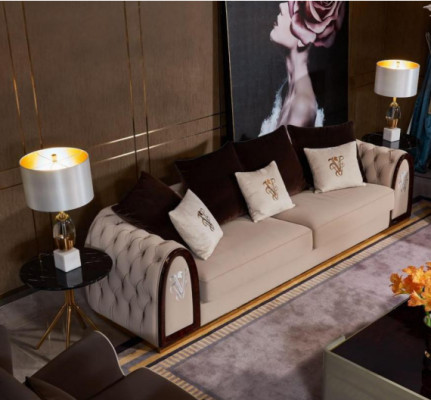 Dīvāns Chesterfield Beige Dīvāni Tekstila Audums Dīvāni Luxus Mēbeles 4 sēdvietas 295cm