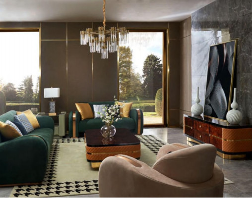 Luksusa kanapes komplekts 4 gab. komplekts Dīvāns Ādas dīvāns Polster Chesterfield Couch Sofas