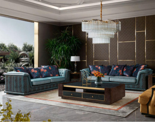 Trijvietīgs dīvāns Polster Design Sofa Moderns 3-vietīgais dīvāns istabas mēbeles Zils sēdekli