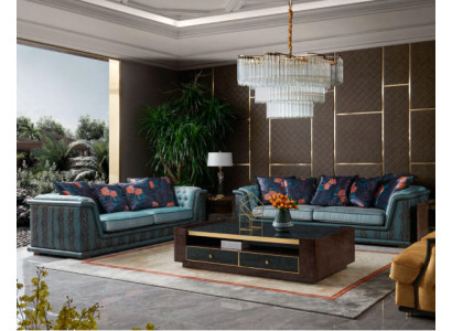 Trijvietīgs dīvāns Polster Design Sofa Moderns 3-vietīgais dīvāns istabas mēbeles Zils sēdekli
