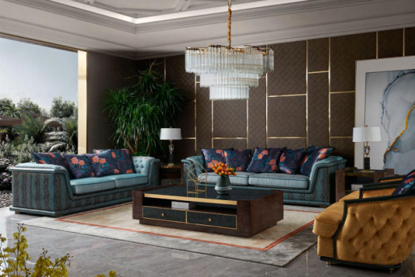 Trijvietīgs dīvāns Polster Design Sofa Moderns 3-vietīgais dīvāns istabas mēbeles Zils sēdekli