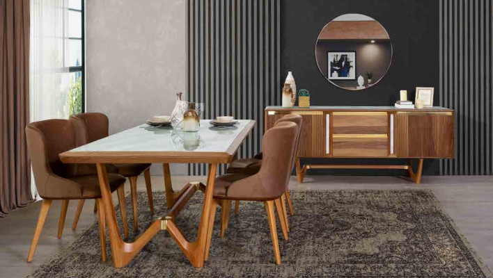Sideboard komodenu komplekts Itālijas mēbeles 2 gab. skapis koka komode ar spoguli