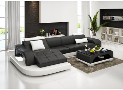 Stūra dīvāns no ādas, dīvāna, atpūtas krēsla, viesistaba, komplekts, L-forma.