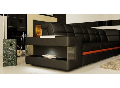 Ādas dīvāns, dizaina dīvāns, stūra dīvāns, gultne, dīvāns ar apdari, stūra sēdvietas komplekts ar apgaismojumu.