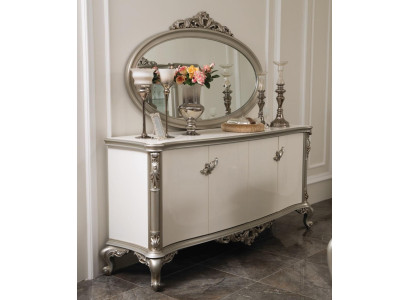 Luksusa kumode, spoguļu grupa, koka konsole, skapītis, plaukti.