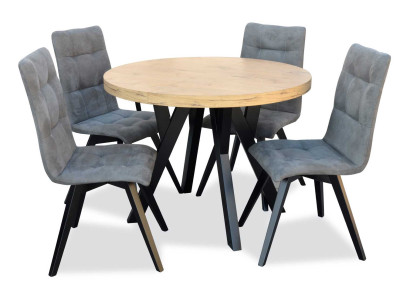 Pilnīga apaļa ēdamgalds 4 krēsli ēdamistabas komplekts ēdieni kopa koks 5 gab.