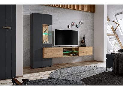 Pelēka pilna sienasvieta Luksusa dizaineru plaukts dzīvojamai istabai Jauna iekārtojums