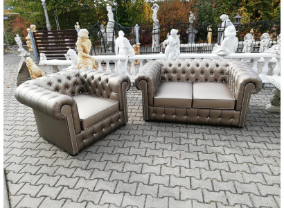 Dizainera Česterfīldas dīvānu komplekts Sofa Dīvāns 2+1 Polsterējums Sēdvietu komplekts Zelts