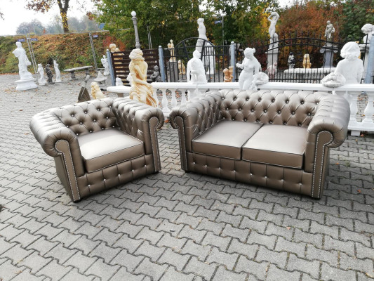 Dizainera Česterfīldas dīvānu komplekts Sofa Dīvāns 2+1 Polsterējums Sēdvietu komplekts Zelts