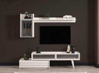 Balta koka dzīvojamā siena dizainera skapis luksusa plauktam elegants TV skapī.