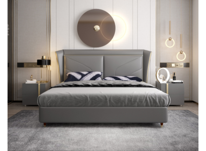 Pelēka guļamistaba divguļamā gulta dizainera gultas koka rāmis ādas gultas