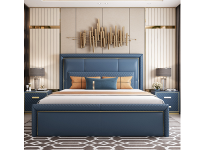 Liela Zila Guļamistaba Gultas Modes Dubultgultas Mākslīgā Āda Gultas