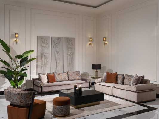 Pilnīgs dīvānu komplekts 431 auduma dīvāns krēsls dīvāni grupa Pelēks galds