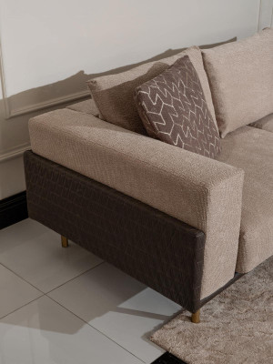 Pilnīgi mēbeles dzīvojamā istabā Dīvāns galds 6 gab Stofa Dīvāns Beige koks Moderns