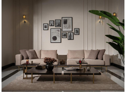 Dzīvojamā istaba Grupas Dīvāns Dīvāngaldi 4gab Stoffsofa Beige Koks Moderns
