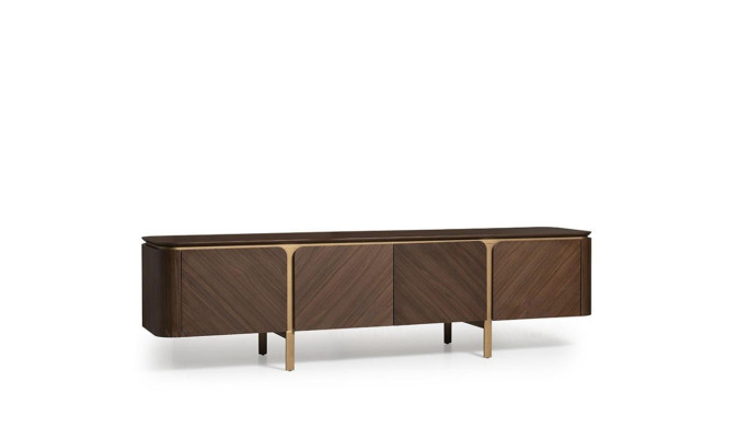 Sideboard RTV Lowboard TV stends galds koks Brūns mūsdiena dzīvojamā griestās.