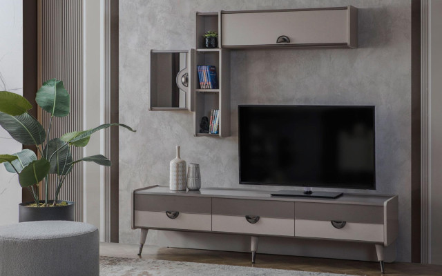 Pelēks dizainera dzīvojamā istaba TV stends RTV Lowboard mēbeles Jauni