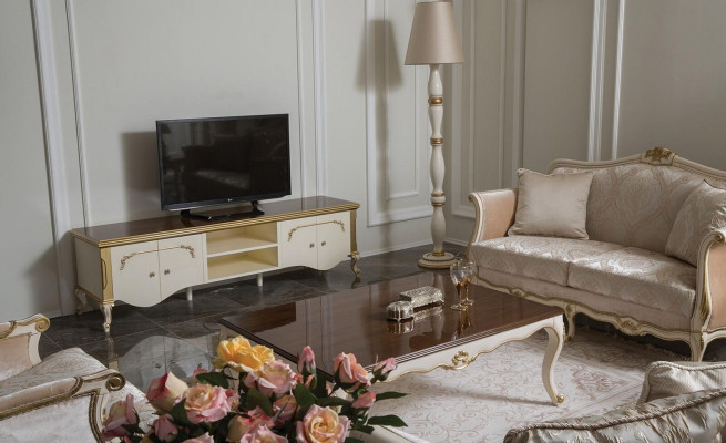 Sideboard TV skapis Lowboard skapis TV mēbeles Televīzijas galds balts Jauns