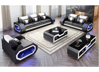 Mūsdienīga ādas dīvāngarnitūra dīvāns polster sofa garnitūras ādas dīvāns sānu skapis jauns