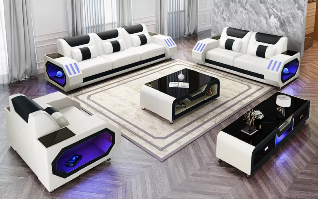 Mūsdienīga ādas dīvāngarnitūra dīvāns polster sofa garnitūras ādas dīvāns sānu skapis jauns