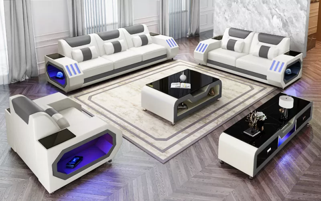 Mūsdienīga ādas dīvāngarnitūra dīvāns polster sofa garnitūras ādas dīvāns sānu skapis jauns