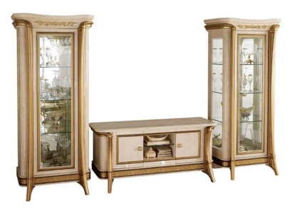 Dzīvojamā istaba Sideboard 2x Vitraža 3 daļas Dzīvojamās sienas mēbeles arredoclassic Set dizains
