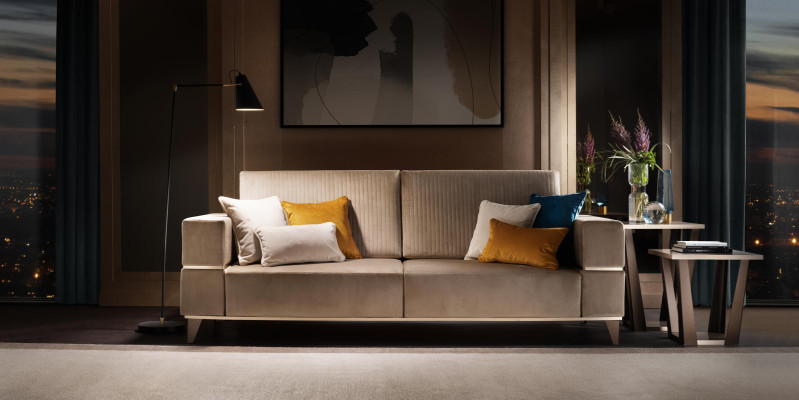 Sofa 3 vietu dīvāns Moderns luksusa polsterēts sēdekļa dīvāns audums Bēša krāsā arredoclassic