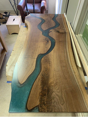 Ēdamgalda River Table Reāls koks Dekora upes galds Masīvs Epoksīda sveķi Galdi