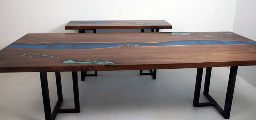 Ēdamgalds River Table Reāls koks Epoksīda smiltis Galdi 260x100 Jauns
