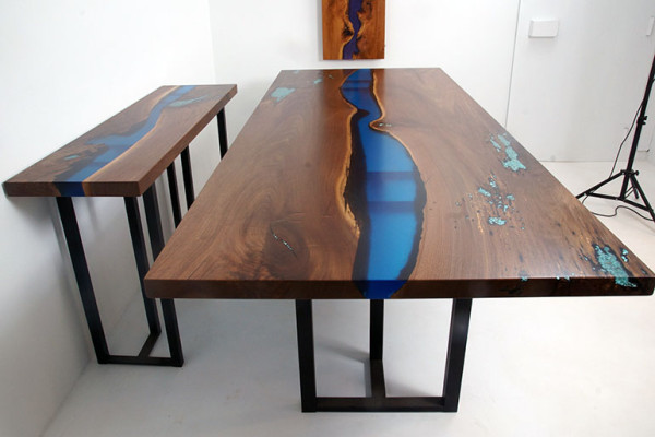 Ēdamgalds River Table Reāls koks Epoksīda smiltis Galdi 260x100 Jauns