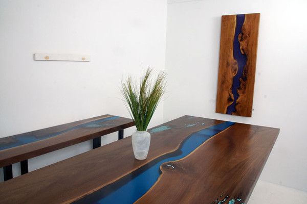 Ēdamgalds River Table Reāls koks Epoksīda smiltis Galdi 260x100 Jauns