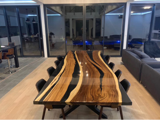 Konferences sapulce River Table Reāls koks Epoksīda smiltsērkšķa galdiem