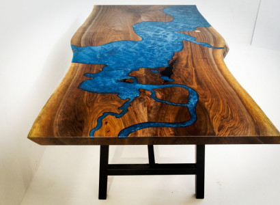 ūdenskritums eņģeļa rezervēšana epoksīda sveķi ēdamgalds reāls koks masīvmēbeļu epoksīda galds jauns