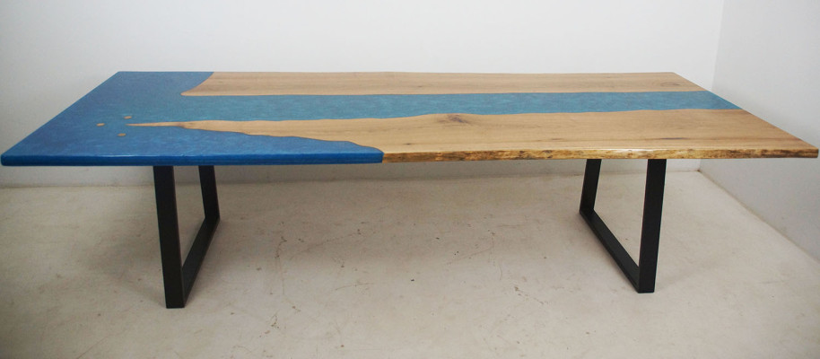 Ēdamgalds River Table Reāls koks Upe galds Epoksīda sveķi 260x100 Masīvs