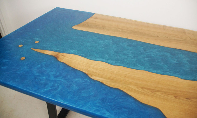Ēdamgalds River Table Reāls koks Upe galds Epoksīda sveķi 260x100 Masīvs