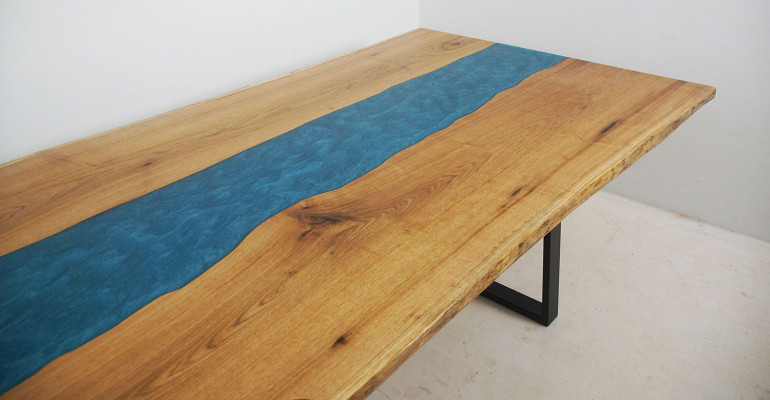 Ēdamgalds River Table Reāls koks Upe galds Epoksīda sveķi 260x100 Masīvs