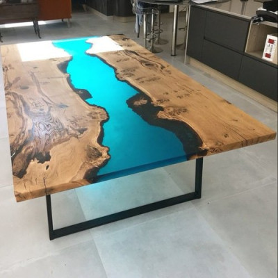 Upes Tabulas Ēdamgalds Dizaina Galds Moderns Mēbeles 220x100 Epoxy Resins Okeāns Jūra