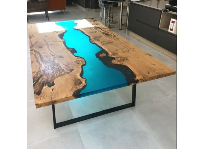 Upes Tabulas Ēdamgalds Dizaina Galds Moderns Mēbeles 220x100 Epoxy Resins Okeāns Jūra