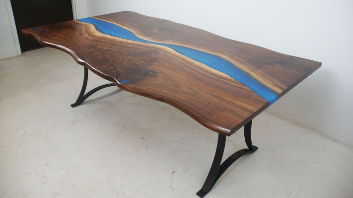 Ēdamgalds River Table Reāla koka upes galds 220x100 masīvie galdi Epoksīda sveķi