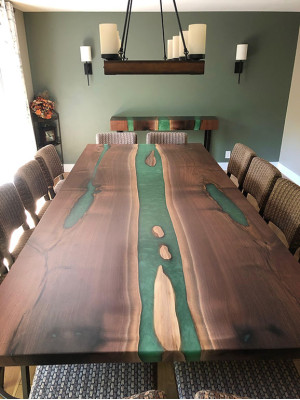 Ēdamgalds River Table Masīvie galdi 240x100 Upe galds Epoksīda smaile jūra Ūdenskritums