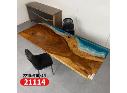 Epoksīda sveķu ēdamgalds River Table Reāla koka masīvs galds 221x91