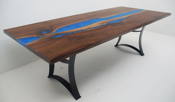 Ēdamgalda Blue River Table īstais koks 220x90 galds Epoksīda smīrīgskābes jauni