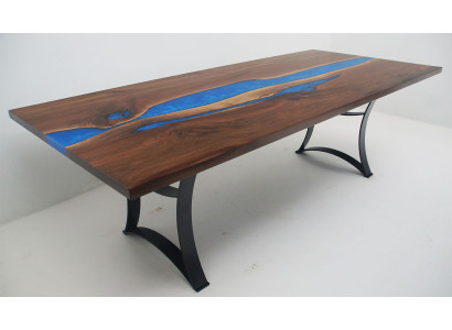 Ēdamgalda Blue River Table īstais koks 220x90 galds Epoksīda smīrīgskābes jauni