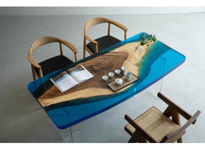 Ēdamgalds Blue River Table Ista koka 200x90 galdi Epoksīda sveķi Jauns
