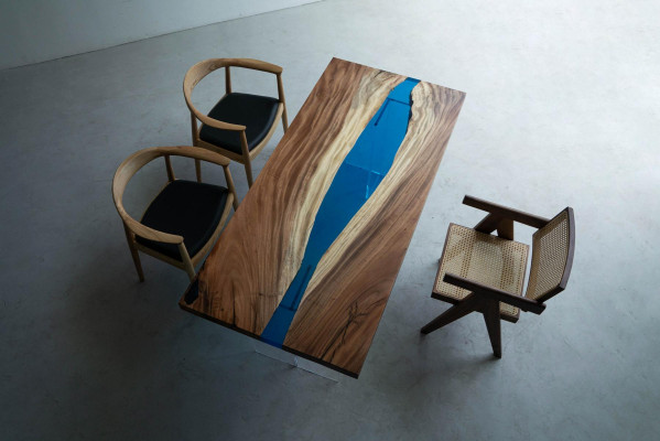 Ēdamgalds River Table Masīvs Galdi 185x85cm Upes galds Epoksīda sveķi Jūra